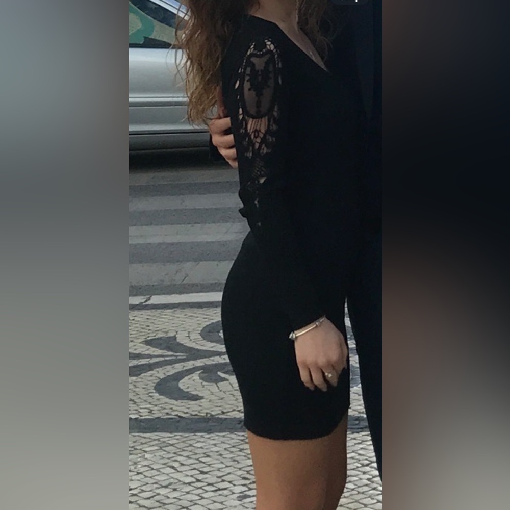 Guess Black Long Sleeve Dress with Lace Detail